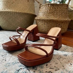 Chunky Heel Strappy Mule Sandals - Brown Y2K